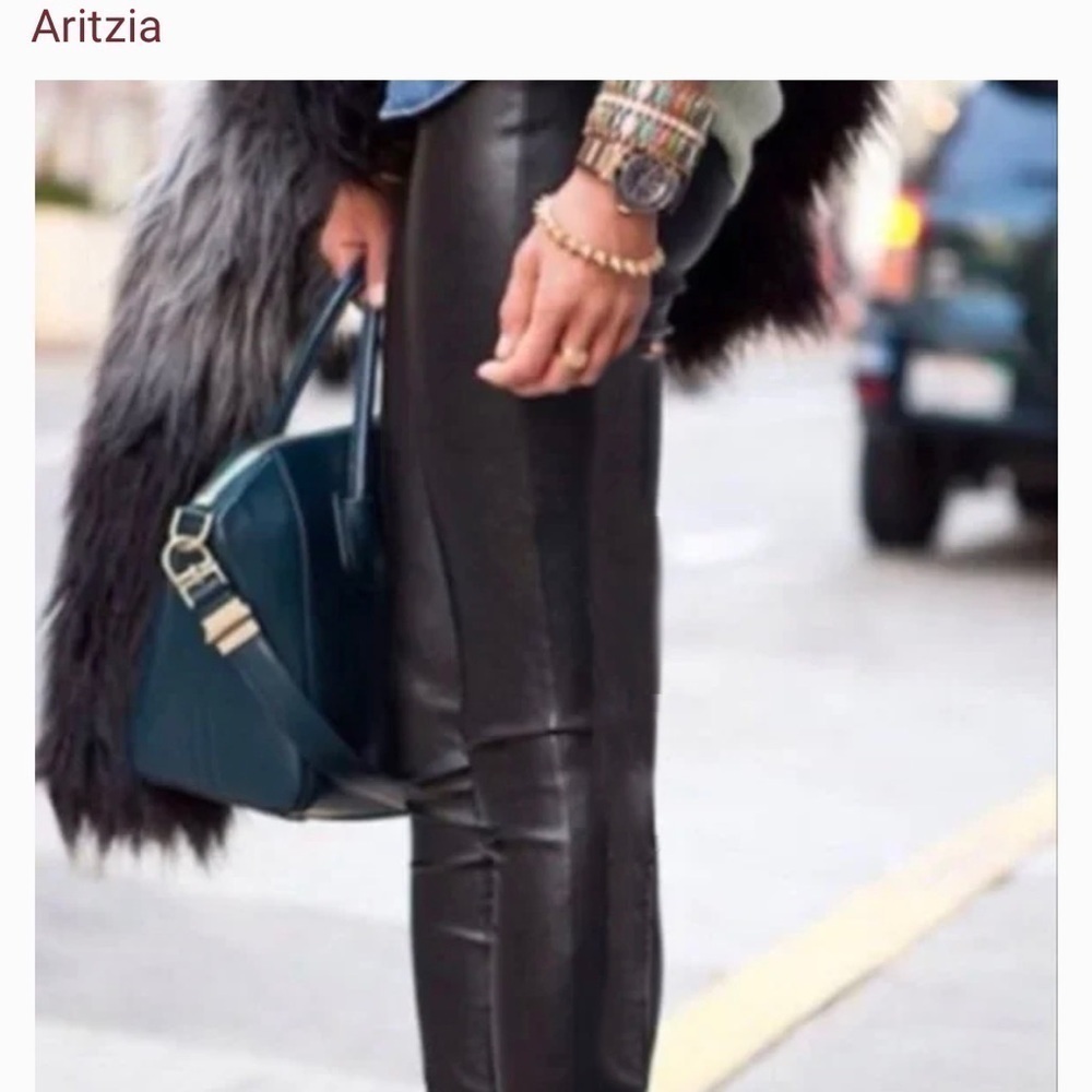 Aritzia Wilfred faux leather leggings with dark grey cotton sides panel